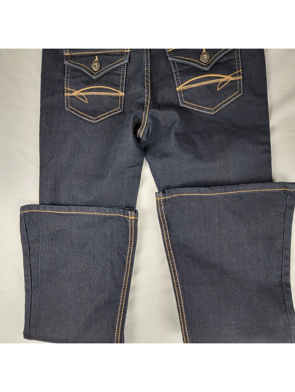 Jordache Junior Girls Size 14 Dark Wash Flare Bootcut Stretch Denim Flap Pockets